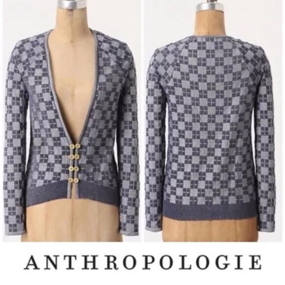Anthropologie HWR Pink and Gold Checkered Cardigan - Picture 2 of 8